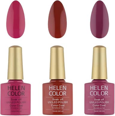 HELEN COLOR Kit 3 Esmaltes em Gel UV/LED Francesinha 10ml Cada Frasco Secagem Rápida Alta Durabilidade Acabamento Brilhante (Tons de Poder)
