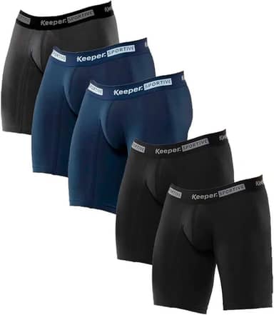 Kit 5 cuecas boxer long leg longa anti assadura esportiva academia corrida treino microfibra Keeper (2 Preto/2 Marinho/1 Chumbo)