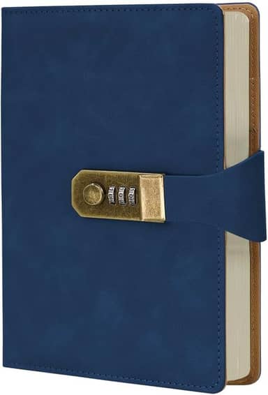 LUMAI Caderno Diário com Cadeado e Senha A5 288 Páginas Capa Couro Sintético Pautado Agenda Privado Feminino Masculino Anotações Escola Trabalho Viagem Segredo Pensamentos (Azul)