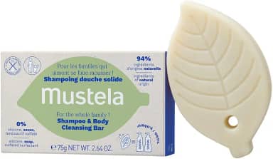 Mustela Shampoo Sólido Corpo e Cabelo 75g - Sabonete e Shampoo 2 em 1 - Vegano, Sem Fragrância e com 94% de ingredientes de origem natural - Para Bebês, Crianças e Adultos