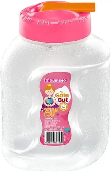 Sanremo - Garrafa Plástica Infantil com Bico Valvulado de 250ml, Linha Gole Gut