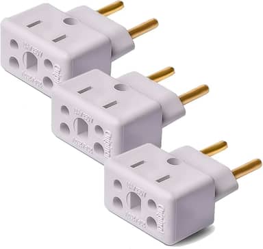 Adaptador de Tomada, 10A/20A, 250V, Bivolt 110V/220V, Pino Grosso, 3 Unidades
