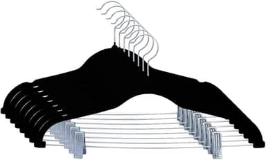 Kit 10 Cabides Veludo Presilha Preto Adulto Grande Reforçado Premium Calça Saia Camiseta