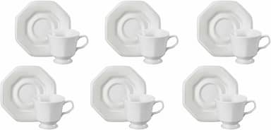 Estojo com 6 Xícaras Chá com Pires em Porcelana- Modelo Octogonal Prisma - Branca - fabricado pela Schmidt