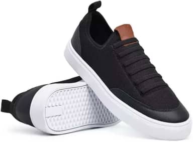 Tênis Casual Elástico Cano Baixo Sapatênis Masculino Preto Cadarço Calce Fácil Confortável