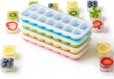 Kit 4 Formas de Gelo Silicone com Tampa Coloridas e Resistentes Premium