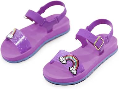 Sandália Infantil Arco-Íris Menina Glitter Fivela Leve
