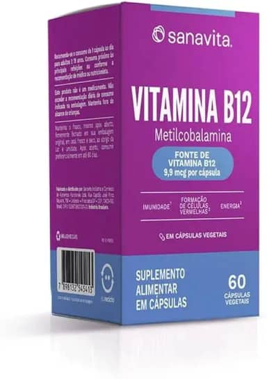 Sanavita Vitamina B12 - Alta Absorção - Suplemento Vegano - 60 Cápsulas