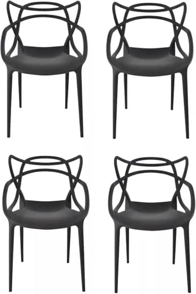 Kit Conjunto 4 Cadeiras Allegra Polipropileno com Encosto Moderna Versátil para Sala de Jantar Cozinha Bar Restaurante Jardim Varanda Cafeteria Shopping Salão de Festas Preto