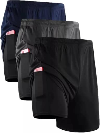 Kit 3 Shorts Masculino 2 Em 1 Bermuda Para Treino Bolso Interno