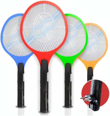 Raquete Elétrica Mata Insetos Recarregável Bivolt com LED e Botão de Segurança – Mata Moscas e Pernilongos - Premium