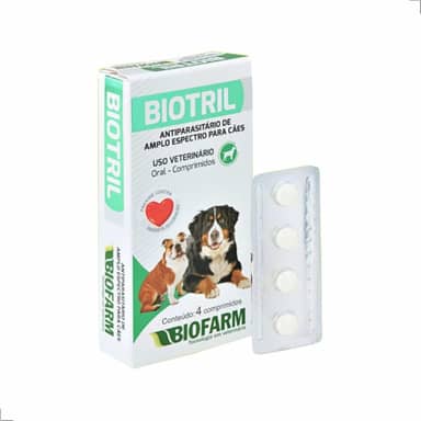 Biotril Vermífugo para Cães, Antiparasitário de Amplo Espectro, 4 Comprimidos, para Cães de 1-40kg, Uso Veterinário