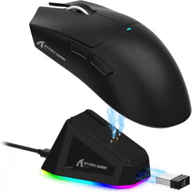 ATTACK SHARK X11 Mouse sem fio leve, 62g, RGB, conexão tri-modo (2.4G/USB-C/BT), 22K DPI, sensor PAW3311, 5 botões programáveis, base de carregamento RGB, compatível com PC/Mac-Preto