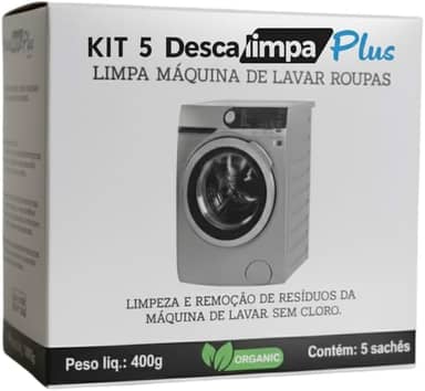 DESCALIMPAPLUS Limpa Máquina de Lavar Roupa Natural Limpeza Interna Elimina Mal Cheiro e Odores Remove Resíduos Higienização Kit com 5 sachês em Pó 80g Cada