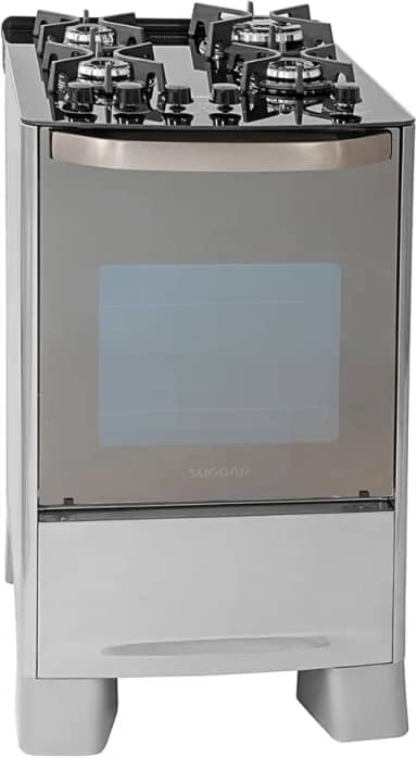 SUGGAR FOGÃO MASTER GRILL PRATA MESA DE VIDRO 4 BOCAS TRIPLA CHAMA GRILL 220V TREMPE FERRO FUNDIDO ACENDIMENTO SUPERAUTOMÁTICO FGVMTG412PRIX