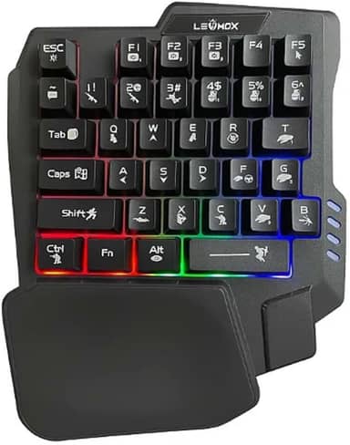 Teclado Gamer Single Handed Profissional, Semi Mecânico RGB, Design Compacto, LED Personalizável, Compatível com PC