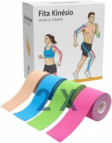 Kit 2 Fita Kinesio Tape Bandagem Elástica Adesiva para Fisioterapia Lesão Muscular Rolo 5cm x 5m Funcional Treino Recuperação Muscular Evita Lesões Cores Sortidas