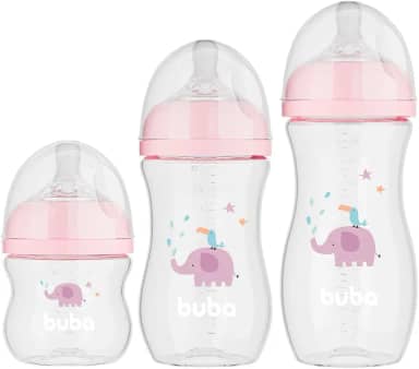 Buba, Kit 3 Mamadeiras Easy Flow Elefante Rosa 120/270/330ml