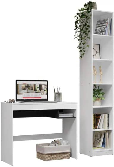 Escrivaninha Madesa Rubi + Estante Livreiro 6906 - Branco