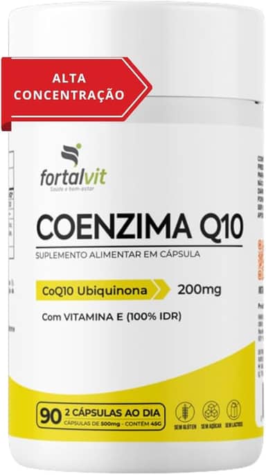 Coenzima Q10 200mg - 90 Cápsulas, CQ10 + Vitamina E 100% IDR, Fortalvit