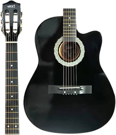 MXT Violão Cutway Acústico, 39 Polegadas, 6 Cordas de Aço, Preto, com Tensor Ajustável