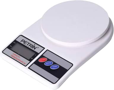 PETRIN Balança Digital de Cozinha, Alta Precisão 1g/10kg, LCD Display, Branca, com Função Tara, para Culinária, Nutrição e Confeitaria, 185x130x35mm