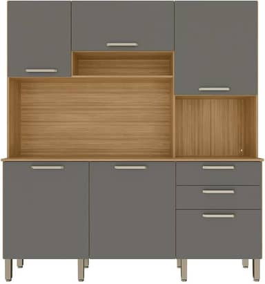 Armário de Cozinha Completa Ferrara 6 Portas 1 Gaveta Freijó/Grafite