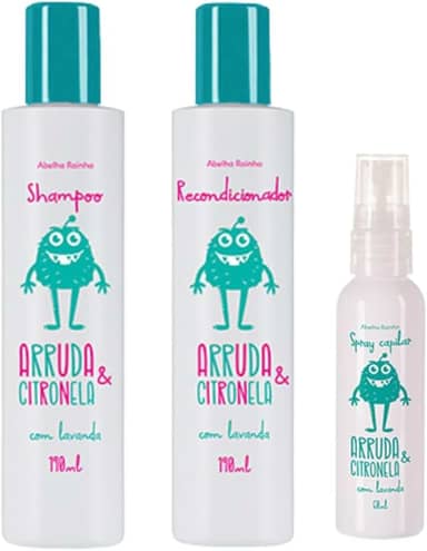 Kit Mata Piolho e Lêndeas,Arruda e Citronela Shampoo,condicionador e Spray Abelha Rainha
