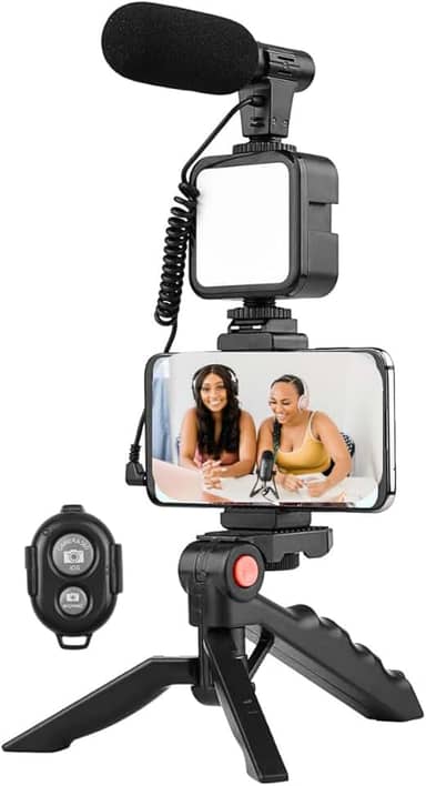 Tripé Suporte de Celular Gravação 5 em 1 com Ring Iluminação Led Microfone Vídeo Vlog Bluetooth Estabilizador