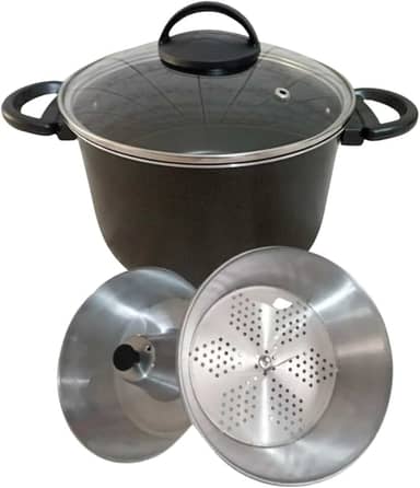 Panela 3 Em 1 Tampa de Vidro Forma Pudim Banho Maria Cozimento Vapor Cuscuz Antiaderente (Preto)