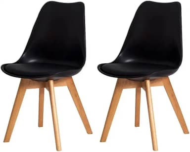 Kit 2 Cadeiras de Jantar Com Assento Estofado e Base de Madeira Resistente para Mesa Sala Cozinha Saarinen Design Leda Eames Eiffel Pretas