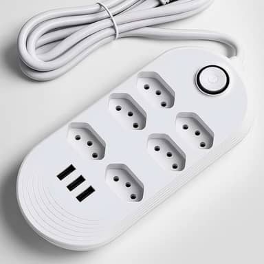 Filtro de linha extensão Elétrica 6 Tomadas + 3 Entradas USB – Bivolt, Cabo 2m, Proteção Contra Sobrecarga, Ideal para celulares, computadores, impressoras, televisão