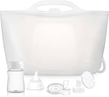 Bolsas esterilizadoras de silicone para mamadeiras, bomba de leite e chupetas, sacos reutilizáveis de esterilização a vapor para viagens e uso doméstico (branco leite)