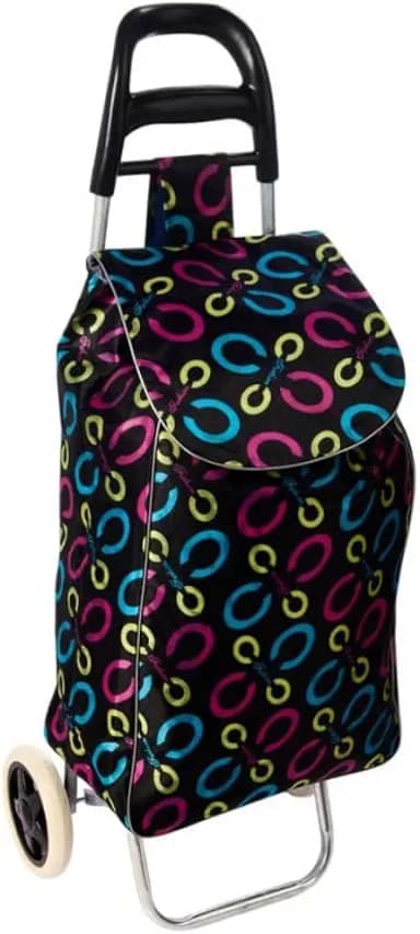 Carrinho de Feira Dobrável, Estampado, Metal e Tecido Cetim, 96x35x28cm, 94L, Alça Ergonômica, Design Compacto, Para Compras e Mercado
