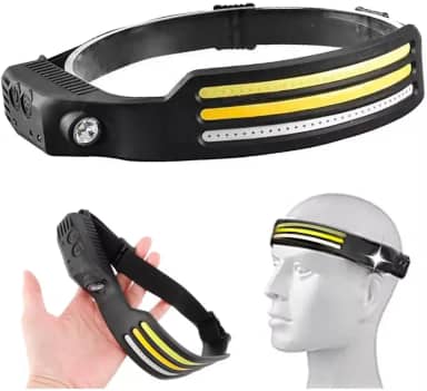 Lanterna de Cabeça LED com 3 Fitas Recarregável USB Tipo-C 500 Lúmens com Sensor e Iluminação Potente para Trilhas, Camping e Trabalhos Noturnos