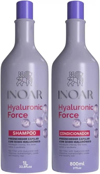 Kit Hyaluronic Force Kit, Shampoo 1L e Condicionador 800ml, Com Ácido Hialurônico, Hidratação Intensa, Preenchedor Capilar, Fios Leves e Saudáveis