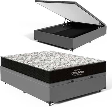 Cama Box Baú com Colchão de Espuma Ortobom - Airtech 150 D45 (Casal)