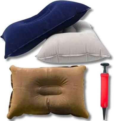 Kit de 2 Travesseiros Inflável Aveludado Ergonômico Descanso Pescoço Para Viagem Carro Portátil Praia Acampamento Piquenique