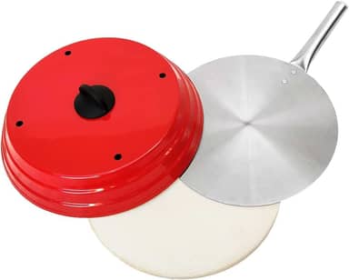 Kit Pizza Para Churrasqueira Com Pá de Pizza Alumínio Pedra Refratária Redonda 37cm e Abafador (Vermelho)