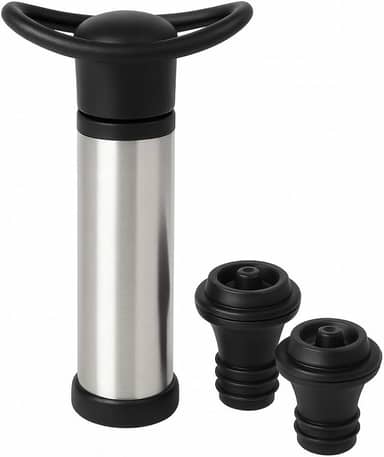 Kit Bomba De Vácuo Para Vinho Inox Com 2 Rolhas De Silicone