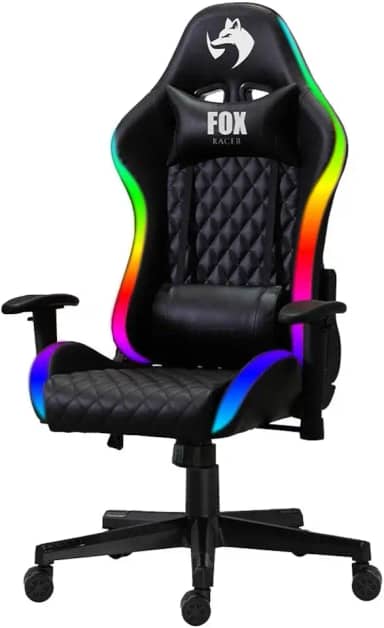 Cadeira Gamer Fox Racer até 130kgs com RGB e Iluminação LED com almofadas Reclinável Preta