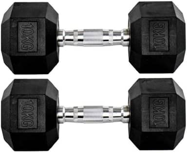 Par Halteres 10kg + 10kg Dumbbell Sextavado Emborrachado Pegada Cromada Gallant (gdb10f3b-pt)