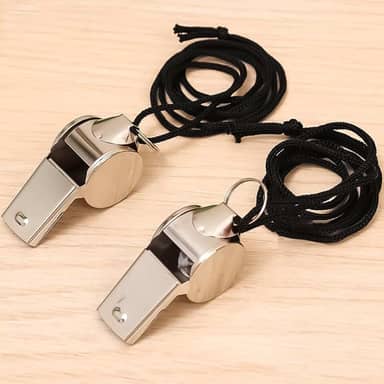 Apito de aço inoxidável com cordão, apito esportivo muito alto, perfeito para árbitros, treinadores, emergências, esportes ao ar livre