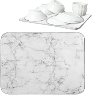 Tapete Escorredor de Louça Feito em Terra Diatomácea Com Desenho de Mármore Absorvente Antiderrapante Rápida Secagem Protege a Pia Ideal para Pratos Copos e Utensílios