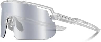 BATFOX Óculos de sol fotocromáticos de ciclismo para homens e mulheres, óculos esportivos UV400 com armação TR90 ajustável para corrida, beisebol, MTB (prata sem aro, grande)