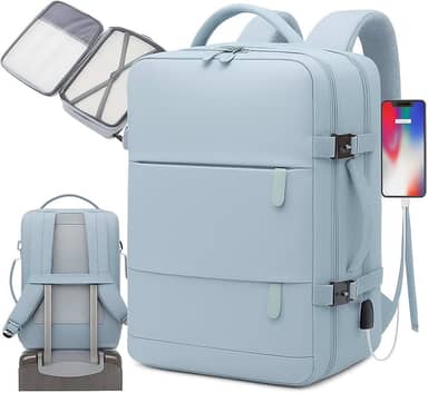 Mochila de viagem grande para mulheres e homens, mochila de mão, mochila de caminhada, Compartimento para Notebook, Sapatos e Entrada USB, para viagens, Cinza, 25L, Mochilas de viagem