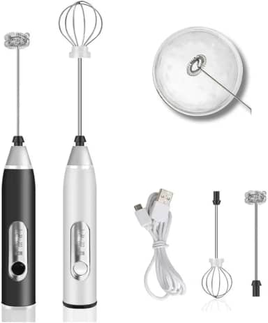 Mini Mixer Recarregável USB com 3 Velocidades e Batedor Inox – Potente, Portátil e Perfeito para Ovos, Cappuccino e Bebidas