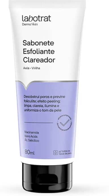 Sabonete Esfoliante Clareador Labotrat Dermo Skin 80ml com Niacinamida Ácido Salicílico e Nanoácidos Clareia Axilas e Virilha Efeito Peeling Suave Previne Foliculite e Pelos Encravados