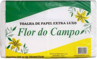 Toalha de Papel Interfolhas Extra Luxo Flor do Campo, 20cm x 21cm, 500g, 100% Celulose