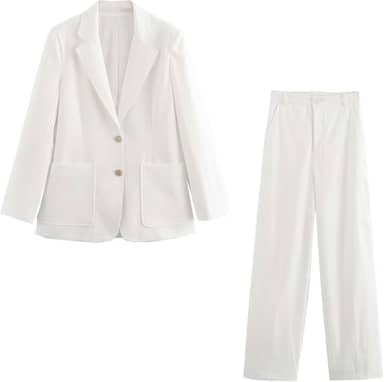 Conjunto de blazer e calça reta de mistura de linho, branco, terno feminino minimalista